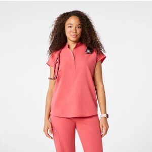 Figs Rafaela Oversized Scrub Top Hot Coral Size XXL